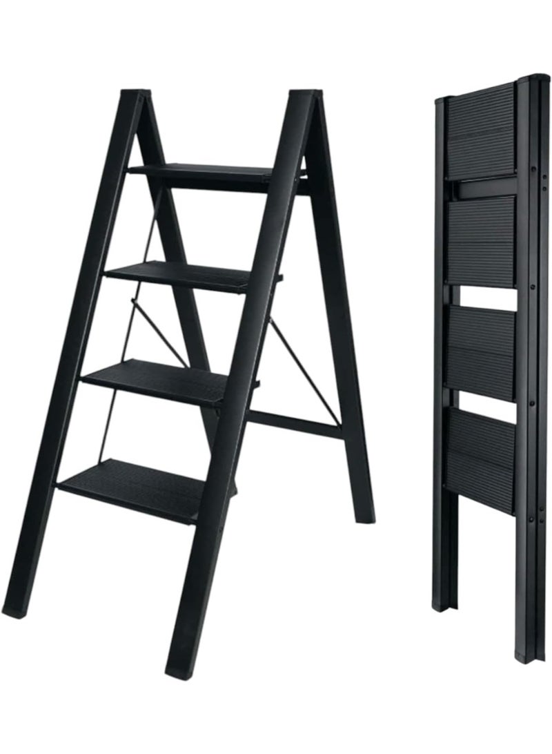 توشيونيكس سلم قابل للطي متعدد الاستخدامات بأربع درجات، سلم فولاذي متين مانع للانزلاق بدواسة عريضة، سلم محمول خفيف الوزن قابل للطي للمنزل والمطبخ والمكتب والمكتبة، سعة تحميل 150 كجم - Image 2